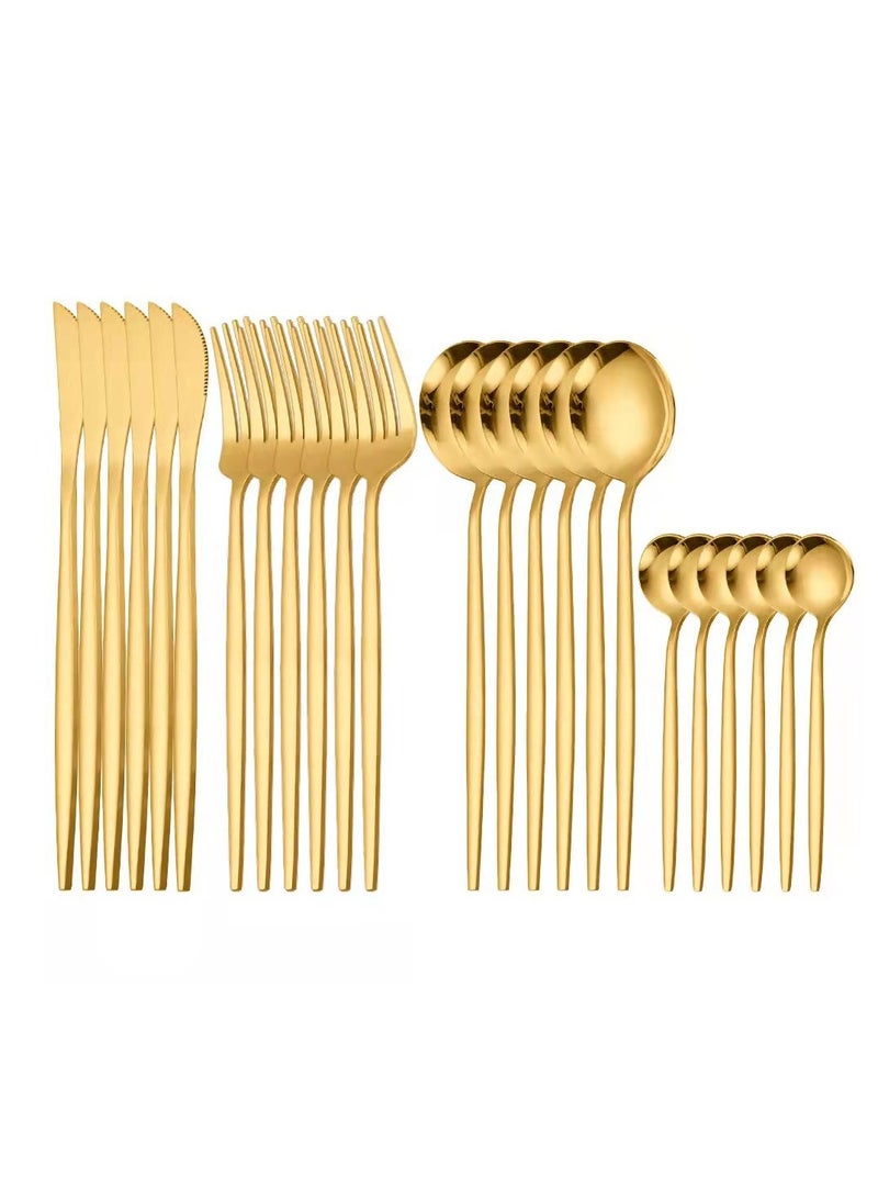 general Gold Silverware-Set Stainless-Steel 24-Pieces-Flatware - Cutlery-Set for Home Kitchen Hotel Restaurant - Image 1