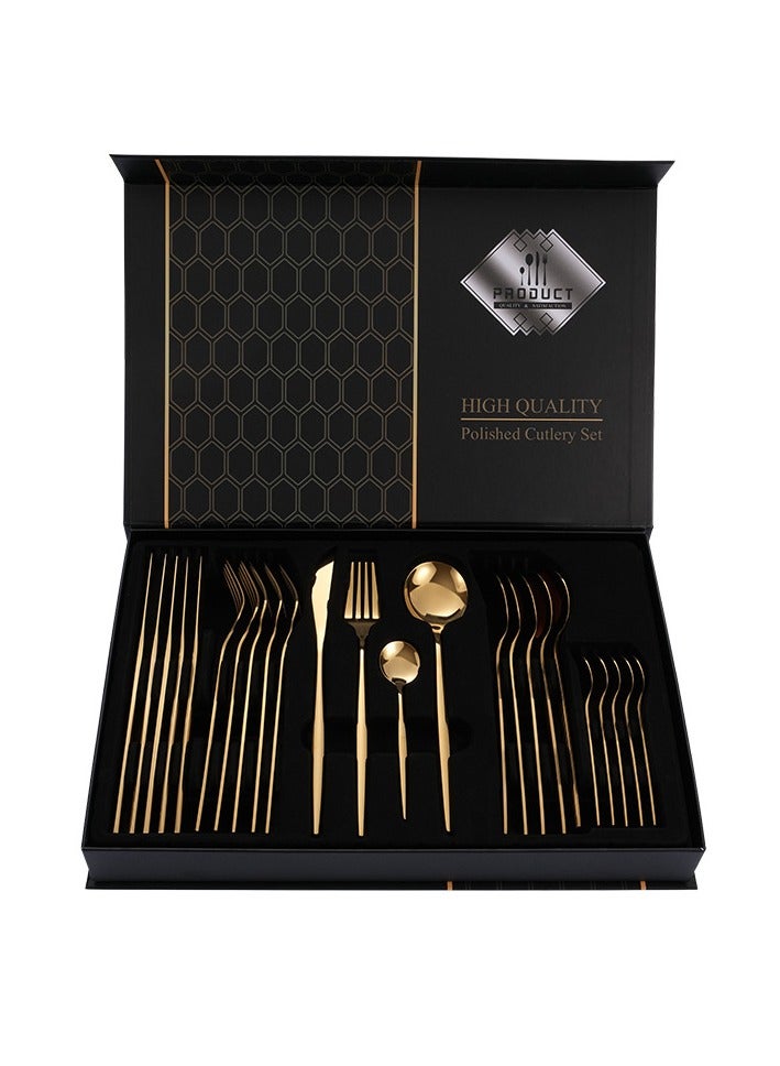 general Gold Silverware-Set Stainless-Steel 24-Pieces-Flatware - Cutlery-Set for Home Kitchen Hotel Restaurant - Image 2