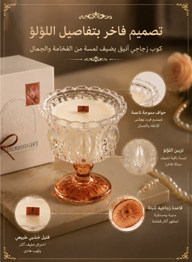 Golden Luxury Pearl Scented Candle Gift Box, Elegant Glass Cup Aromatherapy Candle with Rose & Oud Fragrance, Romantic Home Decor Candle for Women Birthday Wedding Anniversary Gift - Image 2