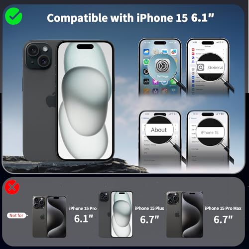 CACOE Magnetic Case for iPhone 15 6.1 inch with 360 Rotatable Ring Stand, Compatible with MagSafe Car Phone Mount, Cases Cover Phone Holder for Desk Meeting/Videos Matte Black - Image 2