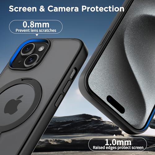CACOE Magnetic Case for iPhone 15 6.1 inch with 360 Rotatable Ring Stand, Compatible with MagSafe Car Phone Mount, Cases Cover Phone Holder for Desk Meeting/Videos Matte Black - Image 5