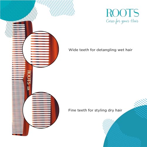 ROOTS Classic Comb | Dual Teeth For Styling & Detangling | Smooth & Round Teeth prevent Hair damage | For Women with Straight, Long, Wavy Hair | Wet & Dry use | Length - 7.95 Inch | Model No - 32A - Image 2