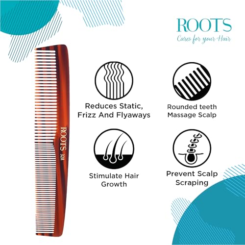 ROOTS Classic Comb | Dual Teeth For Styling & Detangling | Smooth & Round Teeth prevent Hair damage | For Women with Straight, Long, Wavy Hair | Wet & Dry use | Length - 7.95 Inch | Model No - 32A - Image 5