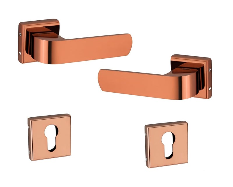 Shrida 446 Designer Door Handle Set | Rose Gold Finish | Premium Stainless Steel | Modern Lever Handle with Keyhole | Square Rose Base | Home & Office Door Hardware - Image 2
