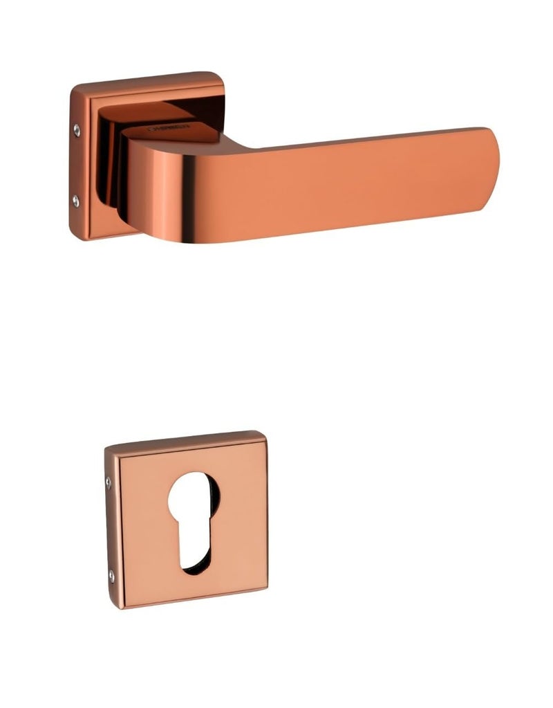 Shrida 446 Designer Door Handle Set | Rose Gold Finish | Premium Stainless Steel | Modern Lever Handle with Keyhole | Square Rose Base | Home & Office Door Hardware - Image 1