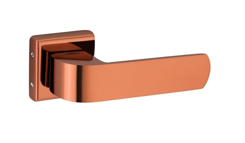 Shrida 446 Designer Door Handle Set | Rose Gold Finish | Premium Stainless Steel | Modern Lever Handle with Keyhole | Square Rose Base | Home & Office Door Hardware - Image 3