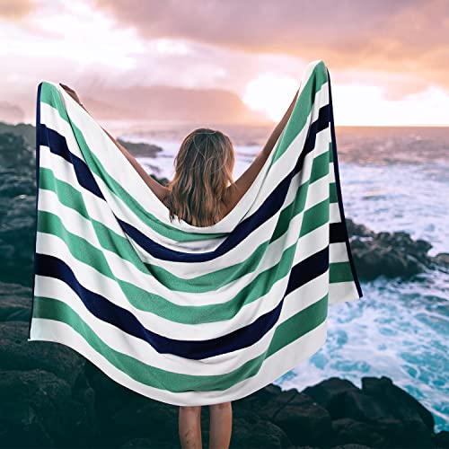 Bornbay Cotton Oversized Beach Towel - Extra Large 40"X70" Plush Thick Pool Towel, XL Fluffy Stripe Beach Towels Teal Swimming Towel for Adults Mens Women (White Teal Blue) - Image 2