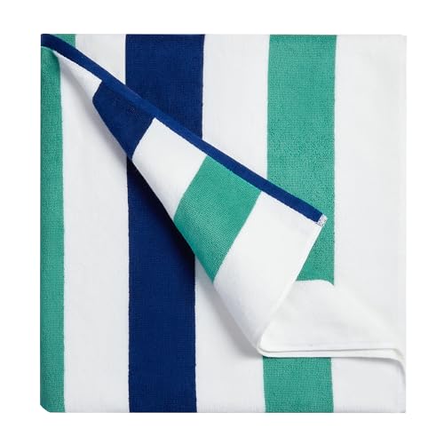 Bornbay Cotton Oversized Beach Towel - Extra Large 40"X70" Plush Thick Pool Towel, XL Fluffy Stripe Beach Towels Teal Swimming Towel for Adults Mens Women (White Teal Blue) - Image 1
