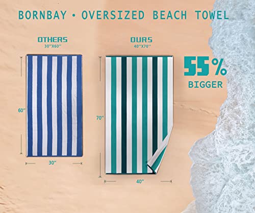Bornbay Cotton Oversized Beach Towel - Extra Large 40"X70" Plush Thick Pool Towel, XL Fluffy Stripe Beach Towels Teal Swimming Towel for Adults Mens Women (White Teal Blue) - Image 3