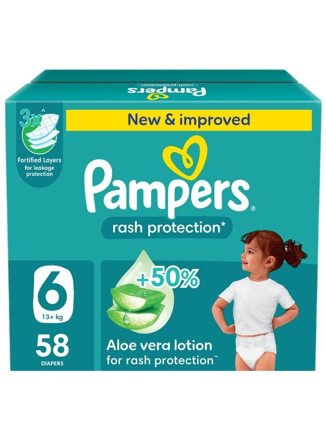 Pampers Rash Protection Taped Diapers Size 6 (13+ Kg) Jumbo Box - 58 Count