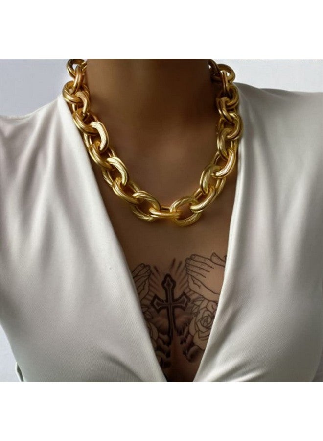 ACEDRE Chunky Choker Necklace Gold Cuban Link Chain Double O Link Necklaces Punk Hip-hop Jewelry for Women (1-Gold) - Image 3