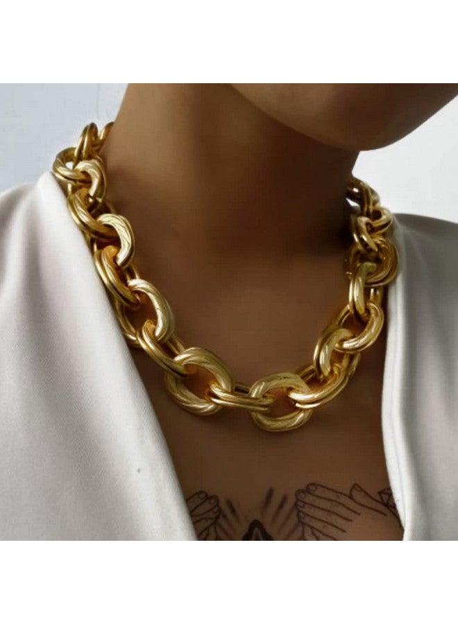 ACEDRE Chunky Choker Necklace Gold Cuban Link Chain Double O Link Necklaces Punk Hip-hop Jewelry for Women (1-Gold) - Image 2