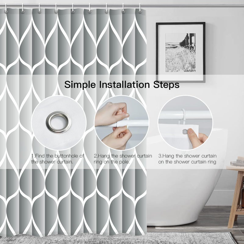 Gelbchu Light Grey 72 x 72 Inch Shower Curtain  Waterproof Design and Polyester  Quick-Drying  Heavy Duty Shower Curtains Set for Bathroom  Machine Washable with 12 Plastic Hooks - Image 3