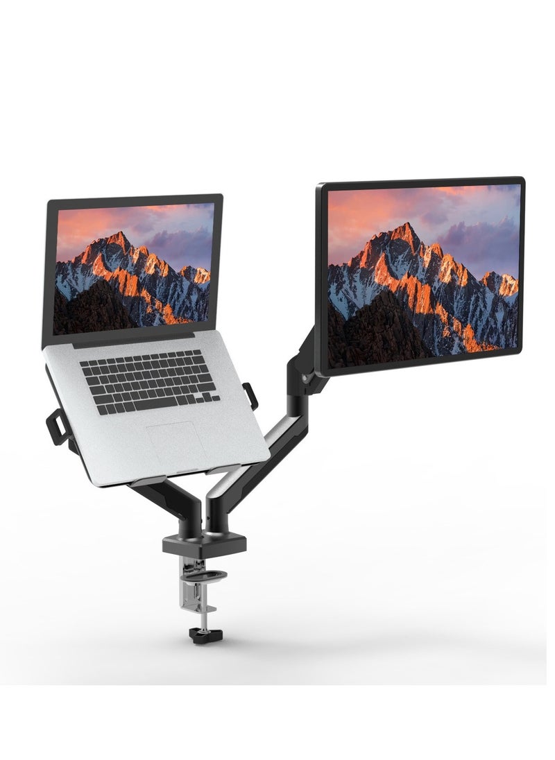 XiuWoo - 360° rotate Laptop Mount for Desk, Laptop Arm Mount for 13-33 inch Computer Screen and 11.6 - 17.3inch Notebook,Dual Monitor Mount Holds up to 19.8lbs with Gas Spring Arm,Black - Image 1