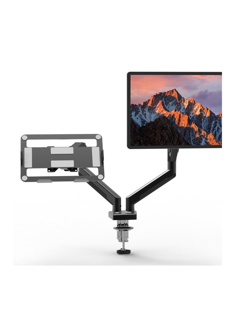 XiuWoo - 360° rotate Laptop Mount for Desk, Laptop Arm Mount for 13-33 inch Computer Screen and 11.6 - 17.3inch Notebook,Dual Monitor Mount Holds up to 19.8lbs with Gas Spring Arm,Black - Image 1