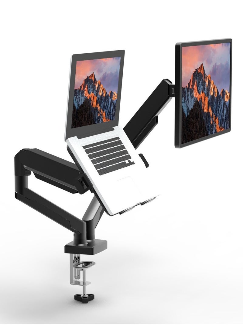 XiuWoo - 360° rotate Laptop Mount for Desk, Laptop Arm Mount for 13-33 inch Computer Screen and 11.6 - 17.3inch Notebook,Dual Monitor Mount Holds up to 19.8lbs with Gas Spring Arm,Black - Image 1