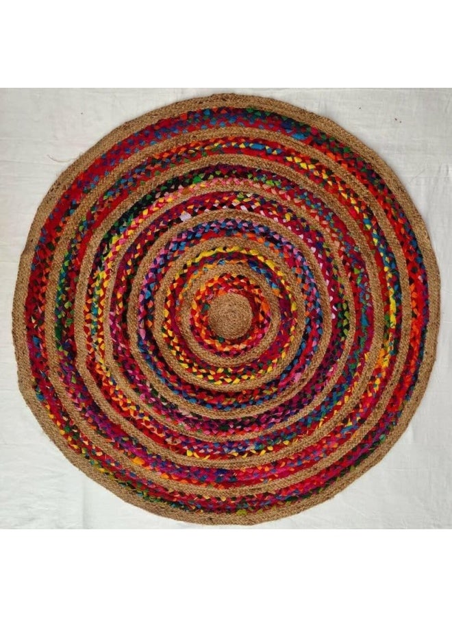 HANDPICKED FURNITURE Jute Wool And Cotton Multicoloured Round Carpet Ultra Soft Area Carpets For Bed Room Living Room And Dining Room Anti-Slip Floor Carpets Easy To Clean Made In Turkey 150X150Cm - Image 2