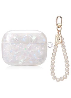 Protective Case with Pearl Wrist Chain Keychain for AirPod Pro, Sparkle Marble Protective Cover, Full Protective Silicone Skin Cover, for Women and Girls