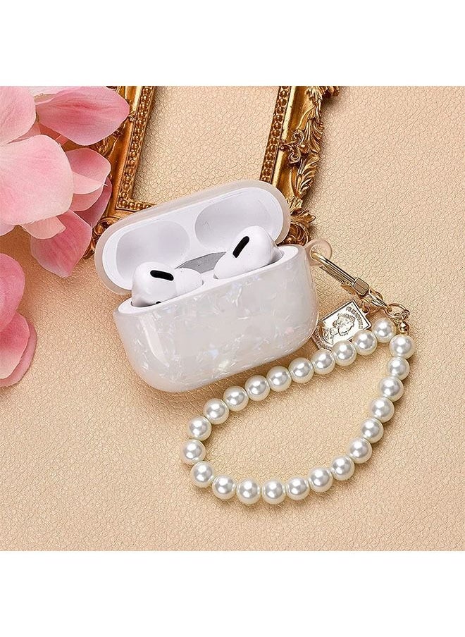 Ant - Protective Case with Pearl Wrist Chain Keychain for AirPod Pro, Sparkle Marble Protective Cover, Full Protective Silicone Skin Cover, for Women and Girls - Image 1