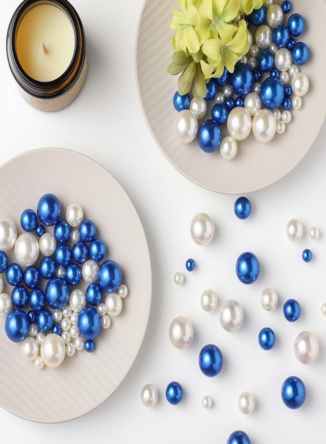 UDU 200 Pcs Vase Filler Pearl Beads No Hole Faux Polish Pearls for Centerpieces Vases Beads for vases Home Birthday Wedding Party Table Decor (White and Blue) - Image 1