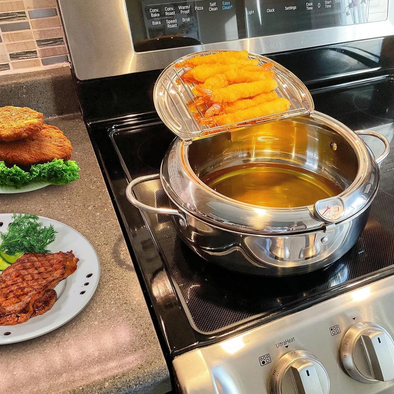 Stovetop Deep Fryer with Basket and Lid, Premium Stainless Steel with Thermometer Perfect for French Fries Chicken Fish - Image 3