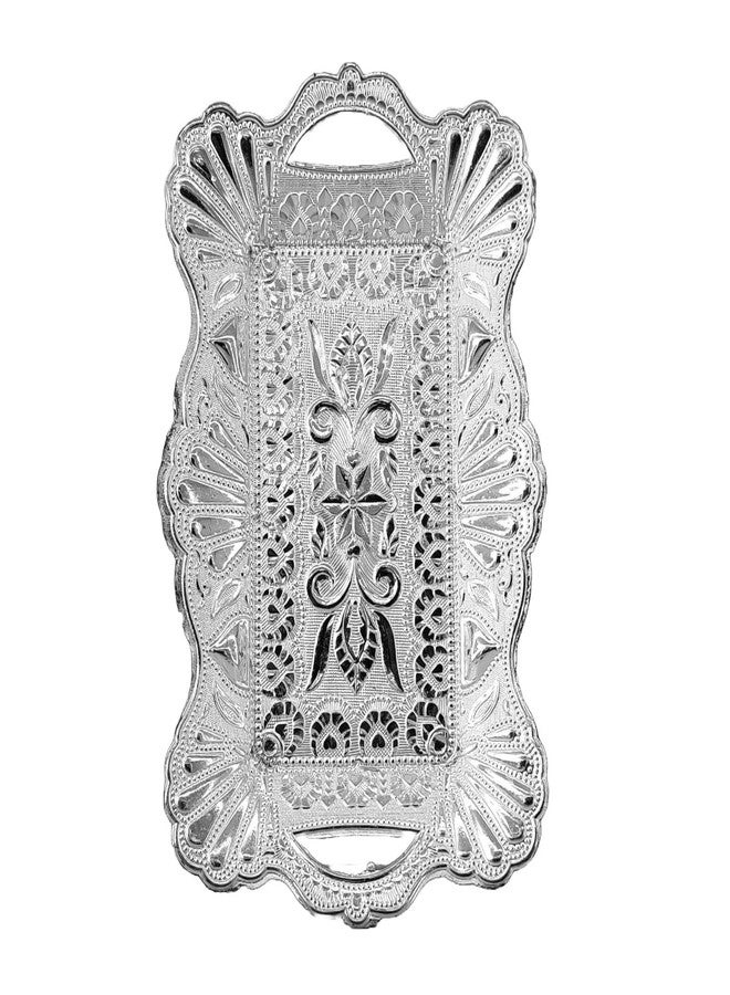 SAI PRASEEDA Decorative Non Metallic Silver Finish Serving Trays/Thalis (26 x 16 x 2 cm)-Pack of 6 |Traditional Seer Plates for Return Gifts, Pooja, Festivals, Weddings & Home Décor SMLSLVRT-2 - Image 3