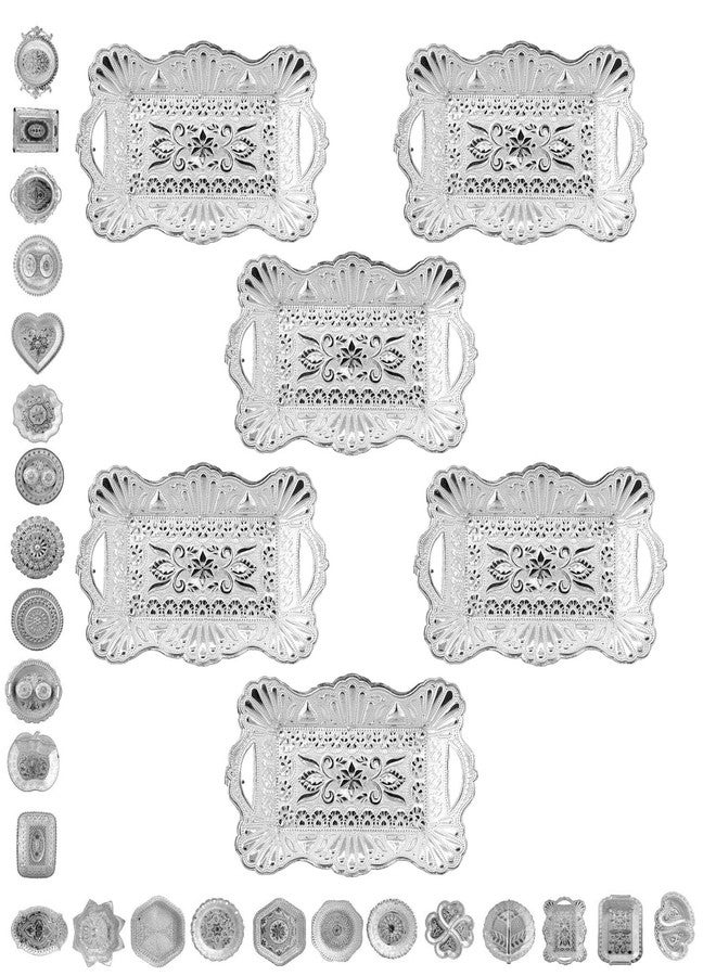 SAI PRASEEDA Decorative Non Metallic Silver Finish Serving Trays/Thalis (26 x 16 x 2 cm)-Pack of 6 |Traditional Seer Plates for Return Gifts, Pooja, Festivals, Weddings & Home Décor SMLSLVRT-2 - Image 1