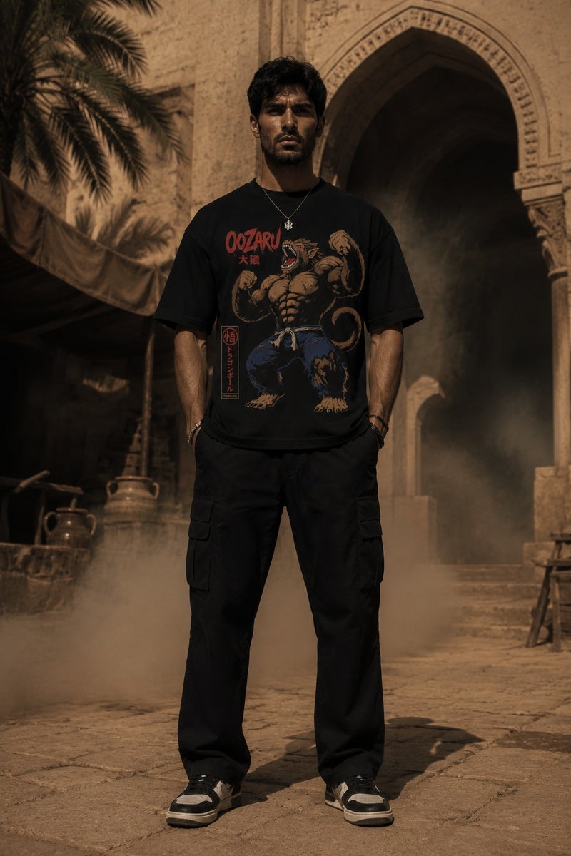 Men's Black Oozaru Anime Graphic T-Shirt Oversized Casual Short Sleeve Crew Neck Streetwear Tee - Image 2