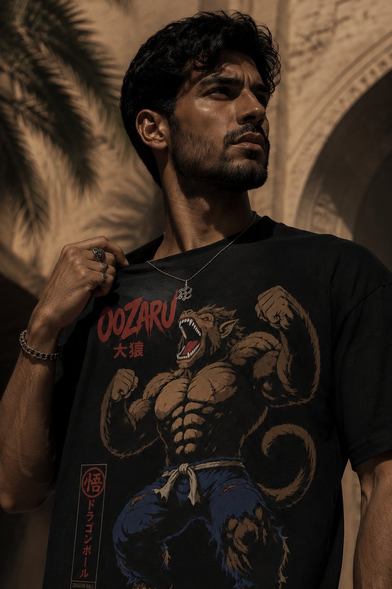 Men's Black Oozaru Anime Graphic T-Shirt Oversized Casual Short Sleeve Crew Neck Streetwear Tee - Image 1