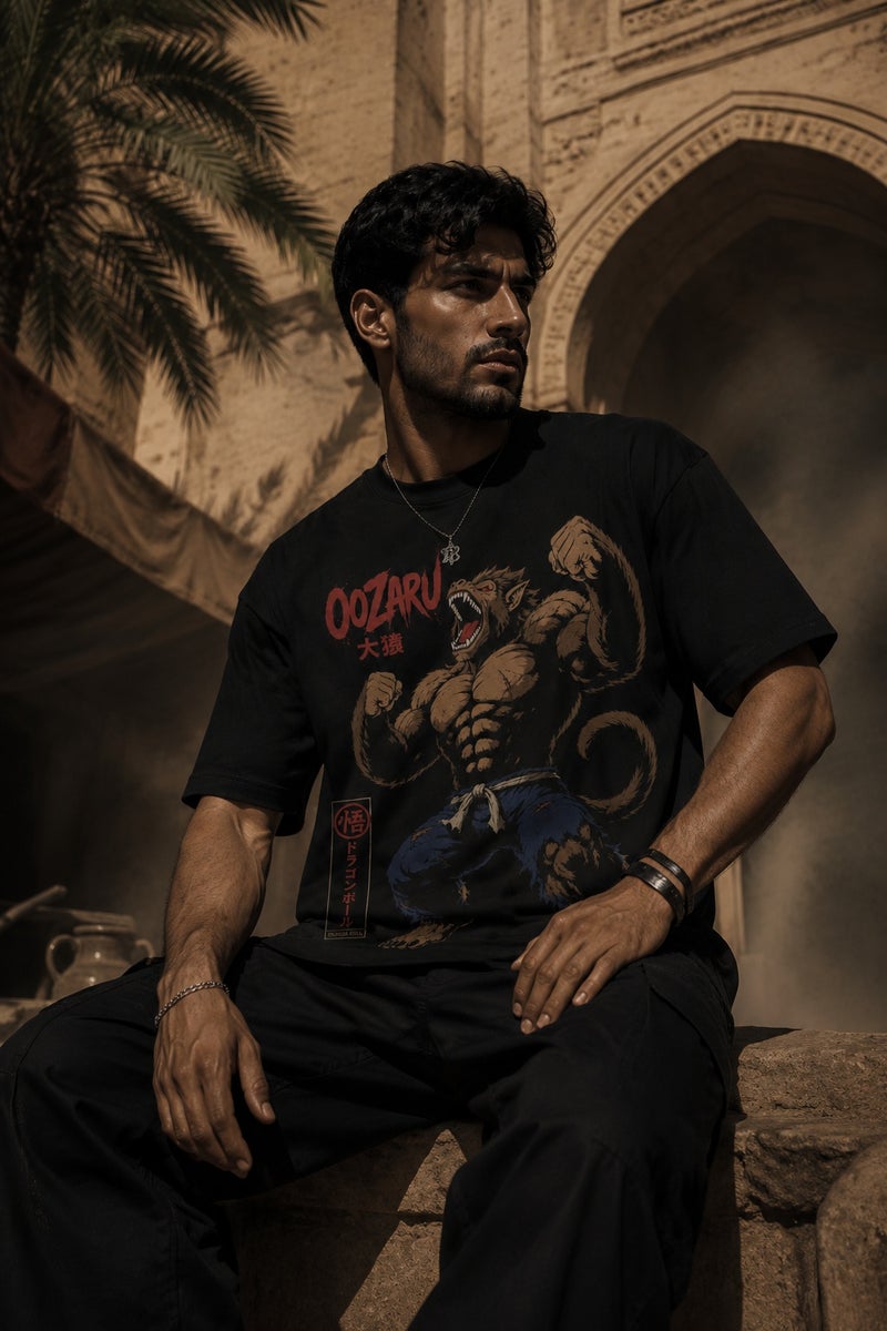 Men's Black Oozaru Anime Graphic T-Shirt Oversized Casual Short Sleeve Crew Neck Streetwear Tee - Image 4