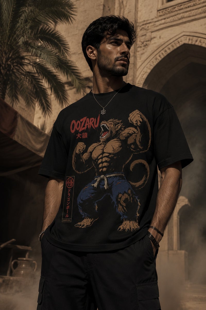 Men's Black Oozaru Anime Graphic T-Shirt Oversized Casual Short Sleeve Crew Neck Streetwear Tee - Image 5