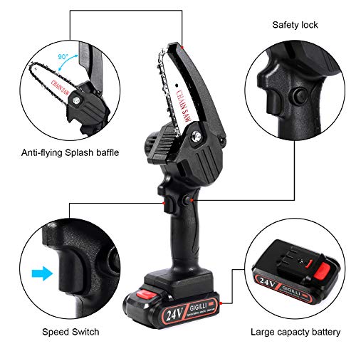 Gigilli Mini Chainsaw With 2 Batteries 2 Chain, 4-Inch Cordless Mini Chainsaw Battery Powered Portable, Father Gifts Handheld Small Electric Chainsaw for Branch Pruning Tree Trimming Wood Cutting - Image 3