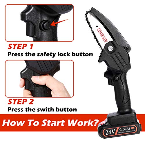 Gigilli Mini Chainsaw With 2 Batteries 2 Chain, 4-Inch Cordless Mini Chainsaw Battery Powered Portable, Father Gifts Handheld Small Electric Chainsaw for Branch Pruning Tree Trimming Wood Cutting - Image 2