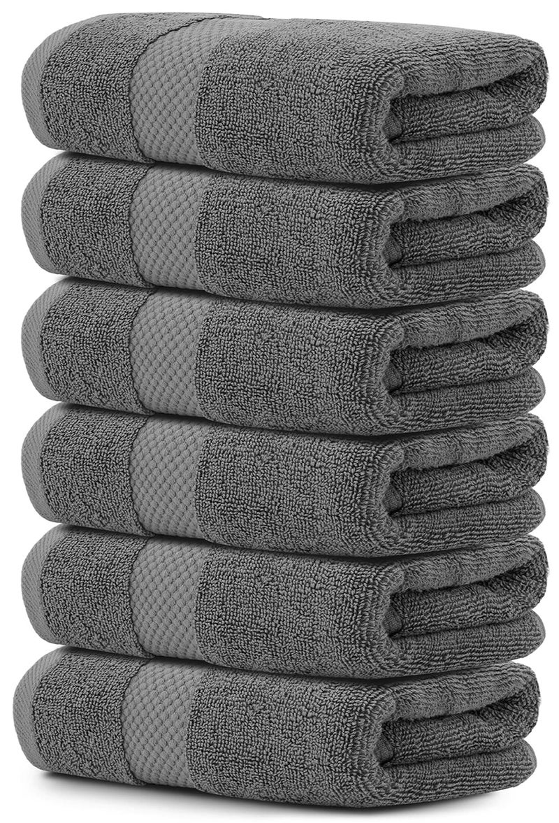 White Classic Luxury Hand Towels for Bathroom-Hotel-Spa-Kitchen-Set - Circlet Egyptian Cotton - 16x30 Inches - Set of 6 (Dark Gray) - Image 1