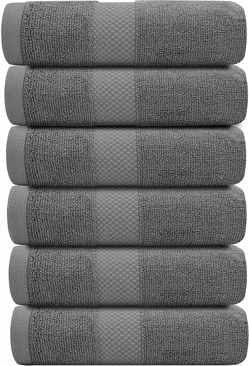 White Classic Luxury Hand Towels for Bathroom-Hotel-Spa-Kitchen-Set - Circlet Egyptian Cotton - 16x30 Inches - Set of 6 (Dark Gray) - Image 2