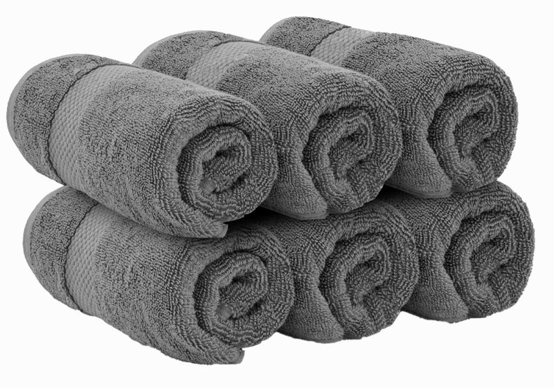 White Classic Luxury Hand Towels for Bathroom-Hotel-Spa-Kitchen-Set - Circlet Egyptian Cotton - 16x30 Inches - Set of 6 (Dark Gray) - Image 3