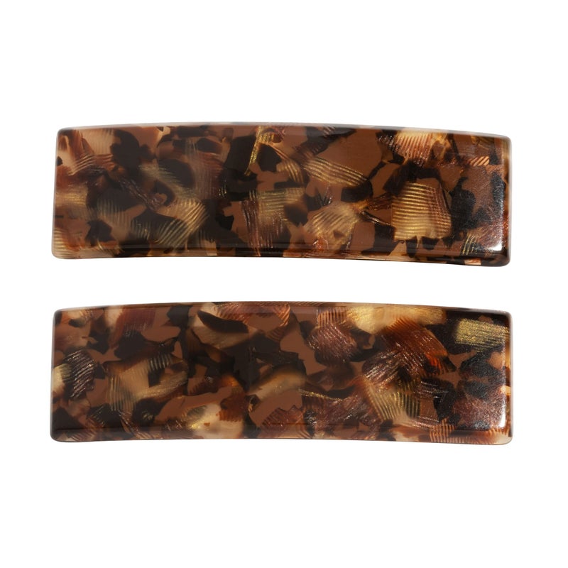 France Luxe Rectangle Barrette Pair, Pavlova Brown - Image 2