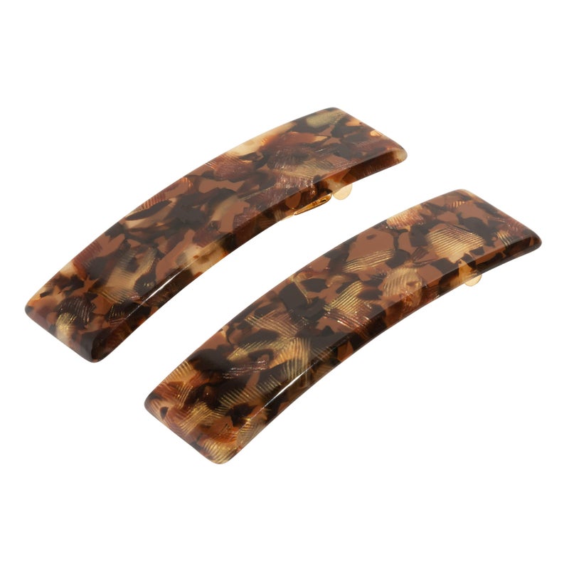 France Luxe Rectangle Barrette Pair, Pavlova Brown - Image 1