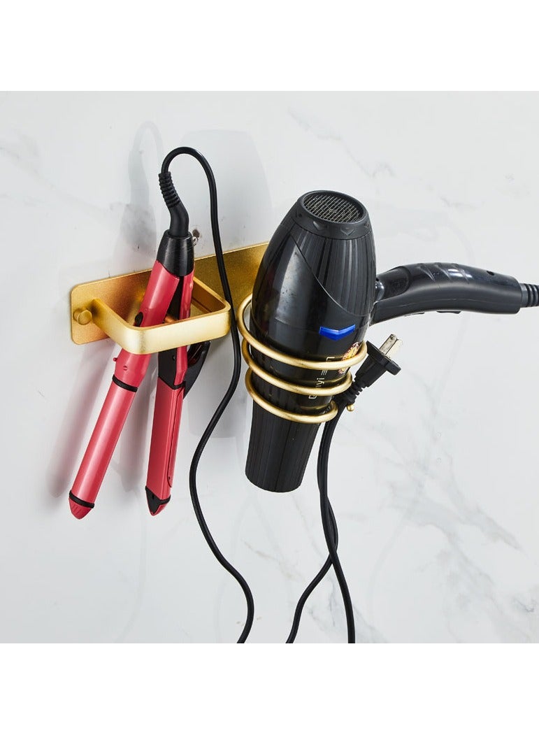 Loquat Space Aluminum No Drilling Hair Dryer Holder Gold Hair Clip 