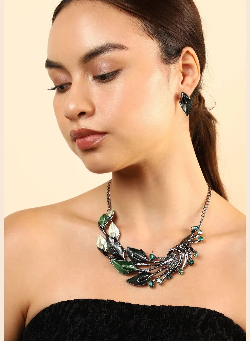 SOHI Gold Plated Designer Stone Necklace and Earring Set