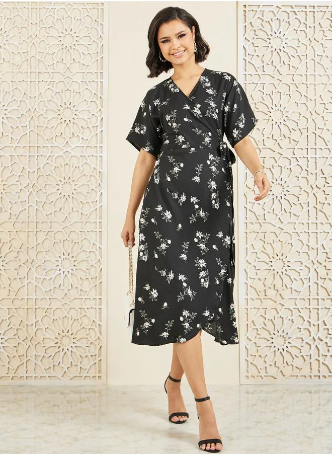 Styli Floral AOP Wrap Midi Dress