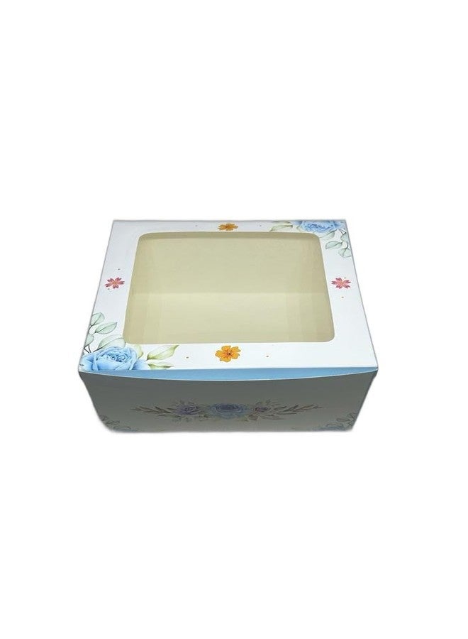 Baekence cake box 1/2 kg Window cake box Sky Blue small flowers design, Pack of 15 pcs - Image 1