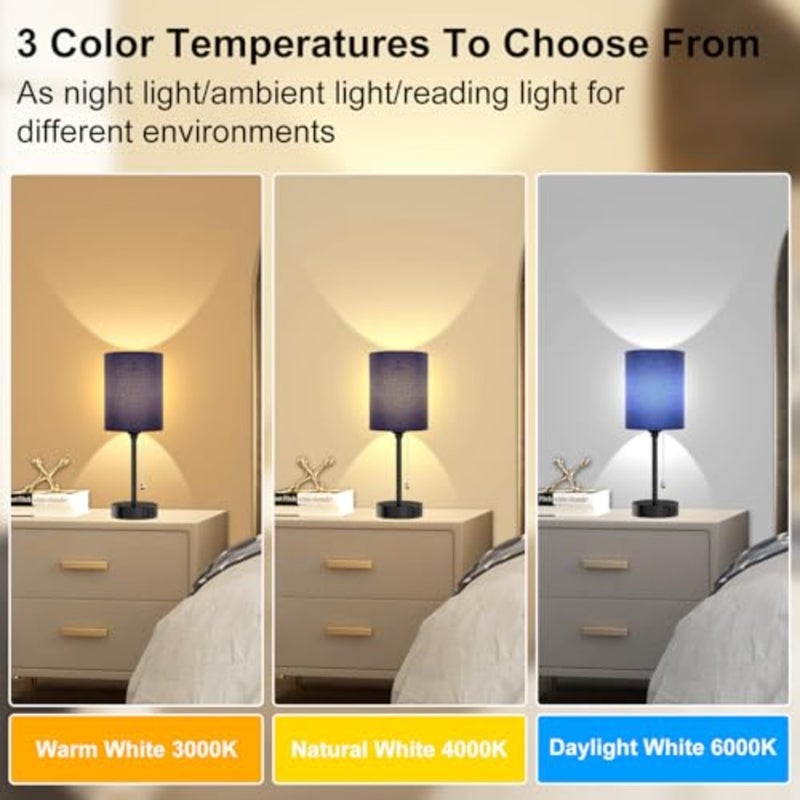 Table lamp for Bedroom, 3 Color Temperatures Bedside Lamps with USB C and A Ports, Pull Chain Table Lamps, Nightstand Lamps with Black Metal Base for Reading - Image 3