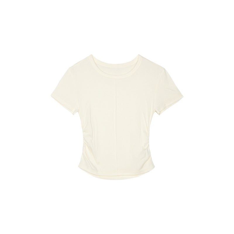 Slim T Tencel Wool T-Shirt Women'S Right Shoulder Short Sleeve Gray Small Round Neck Bottoming Top Elastic - Image 1