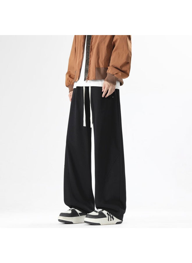 Izexx Curved Seam Men's Patchwork Loose Wide-leg Sweatpants Summer Casual Sports Pants Ss11 Black 4XL - Image 2