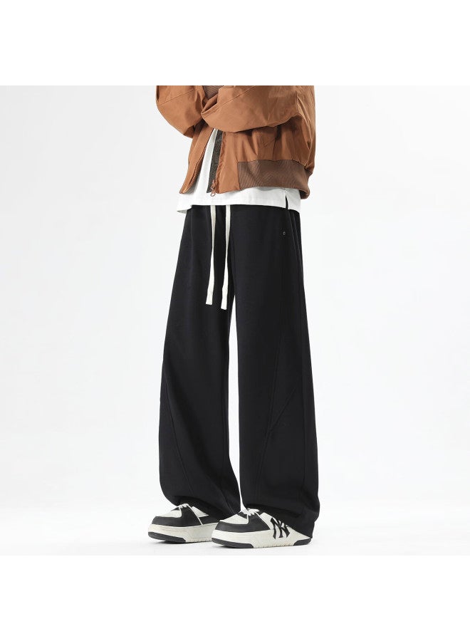 Izexx Curved Seam Men's Patchwork Loose Wide-leg Sweatpants Summer Casual Sports Pants Ss11 Black 4XL - Image 3