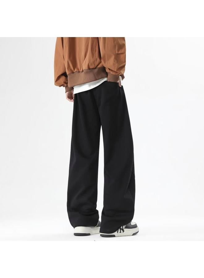 Izexx Curved Seam Men's Patchwork Loose Wide-leg Sweatpants Summer Casual Sports Pants Ss11 Black 4XL - Image 4