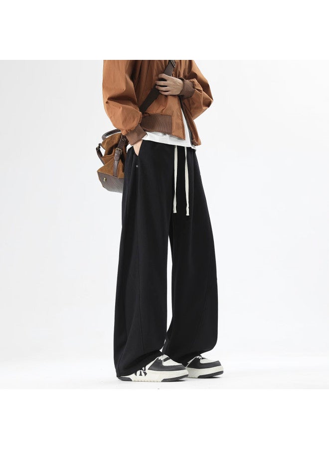 Izexx Curved Seam Men's Patchwork Loose Wide-leg Sweatpants Summer Casual Sports Pants Ss11 Black 4XL - Image 5