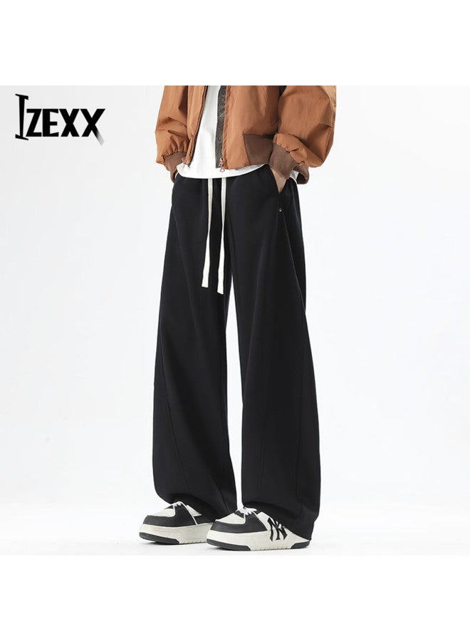 Izexx Curved Seam Men's Patchwork Loose Wide-leg Sweatpants Summer Casual Sports Pants Ss11 Black 4XL - Image 1