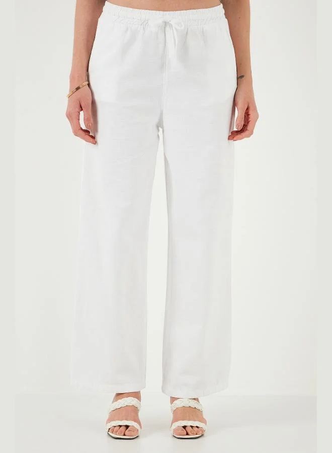 Lela Lela Cotton Relaxed Fit High Waist Wide Leg Trousers Women's Pants 668YP5118